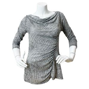 Calvin Klein Gray Animal Print Boat/Cowl Neckline 3/4 Sleeve Burnout Tee Shirt